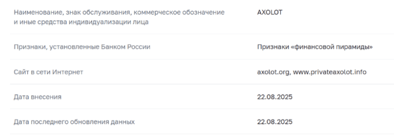 информация о Axolot